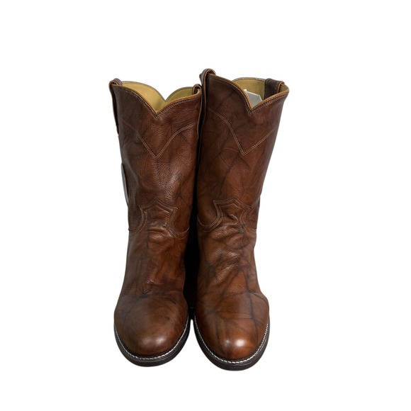 Justin Classic Mens Roper Leather Cowboy Boots Style 3163 Brown Size 12B Western - Picture 3 of 7